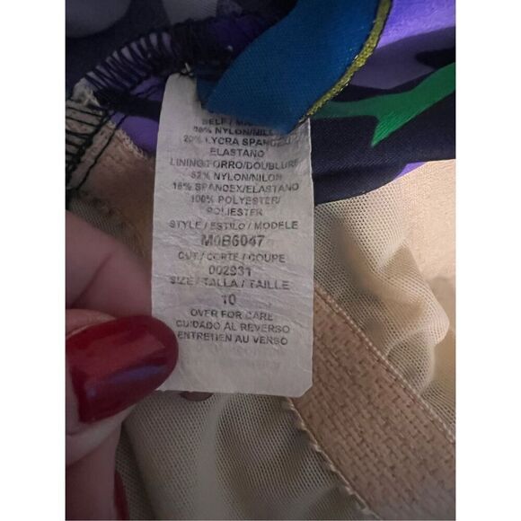 Maxine Size 10 One Piece Shapewear Swimsuit Purple Blue Tropical Leaf Print - Picture 6 of 6